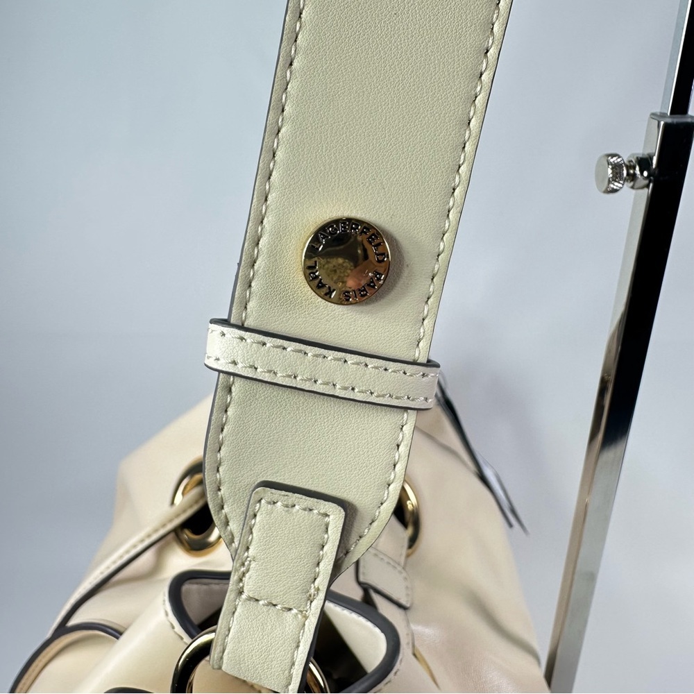 NEW Karl Lagerfeld Cream Desiree Leather Shoulder Crossbody Drawstring Bag - Picture 11 of 16